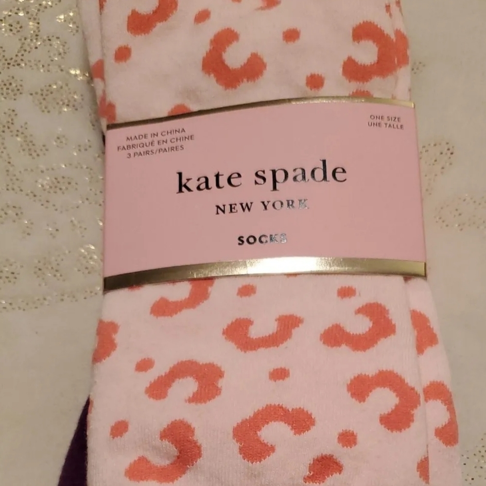 Kate Spade Crew Socks Womens 3-Pack 4-10 Animal Print White NEW